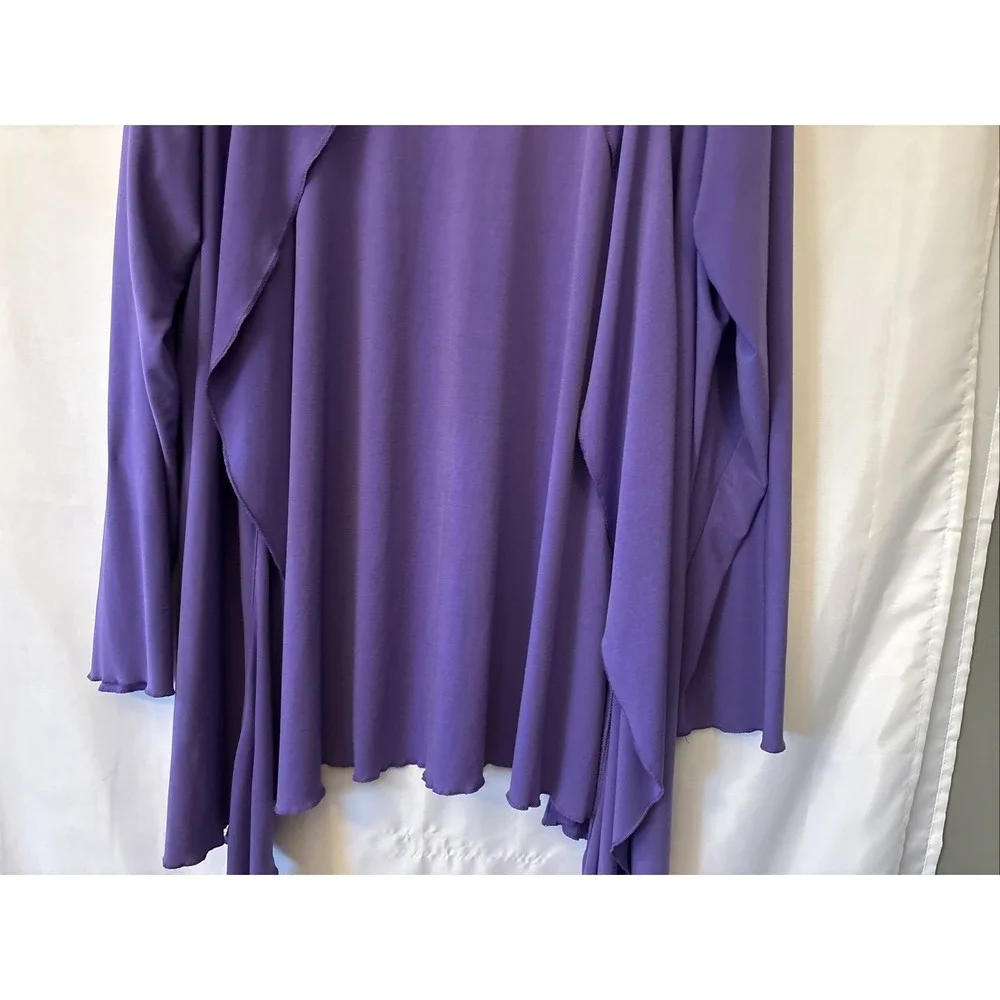 Purple Open Front Cardigan Boho Lagenlook Cascading Ruffles L Sleeve‎ Drapey 1X